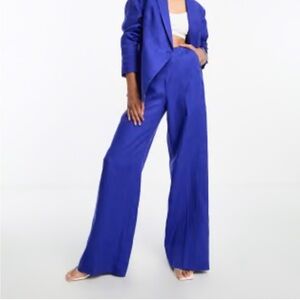 Mango Blue Highrise Wide Leg Flowy Pants Size 4 Side Pockets
